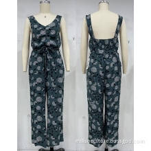 Floral Pattern V Neck Backless Women's Jumpsuits